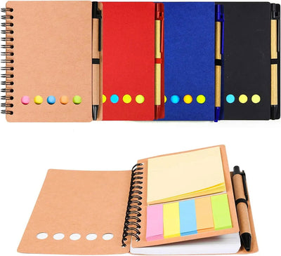Kisdo Lined Spiral Notebook Kraft Paper Cover Notepad with Pen In Holder, Sticky Notes and Page Marker, Business Small Notebook - Slobuy