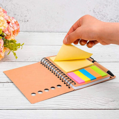Kisdo Lined Spiral Notebook Kraft Paper Cover Notepad with Pen In Holder, Sticky Notes and Page Marker, Business Small Notebook - Slobuy