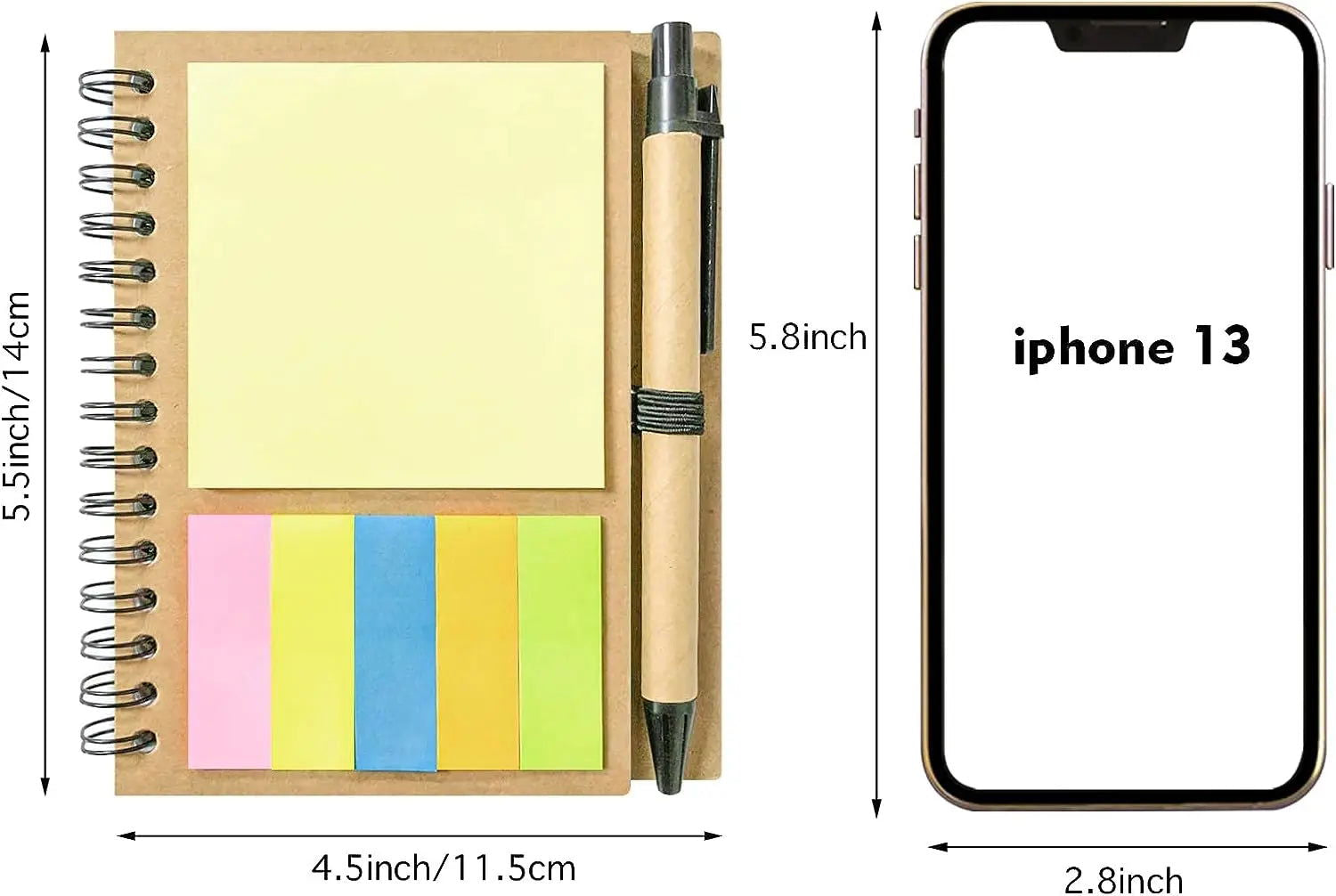Kisdo Lined Spiral Notebook Kraft Paper Cover Notepad with Pen In Holder, Sticky Notes and Page Marker, Business Small Notebook - Slobuy
