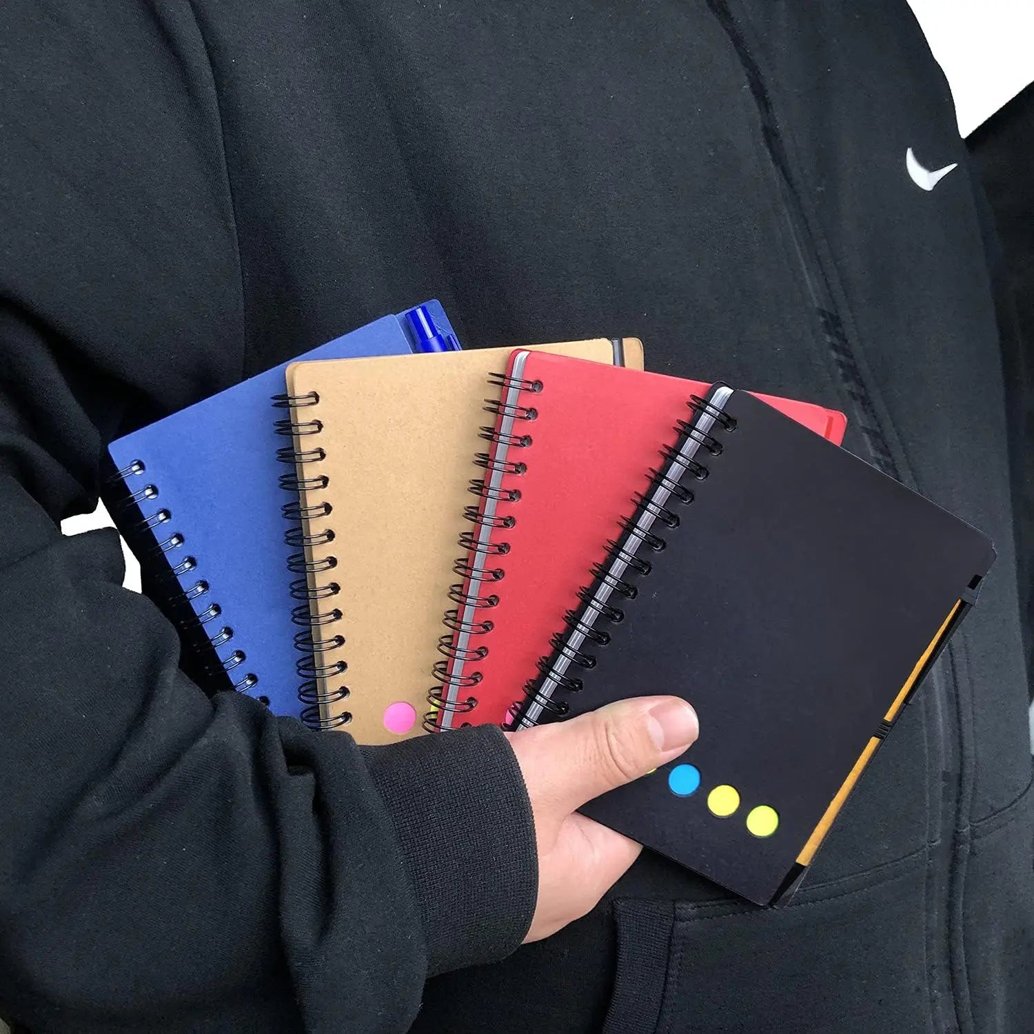 Kisdo Lined Spiral Notebook Kraft Paper Cover Notepad with Pen In Holder, Sticky Notes and Page Marker, Business Small Notebook - Slobuy