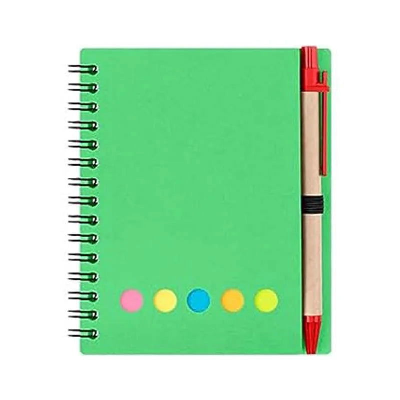 Kisdo Lined Spiral Notebook Kraft Paper Cover Notepad with Pen In Holder, Sticky Notes and Page Marker, Business Small Notebook - Slobuy