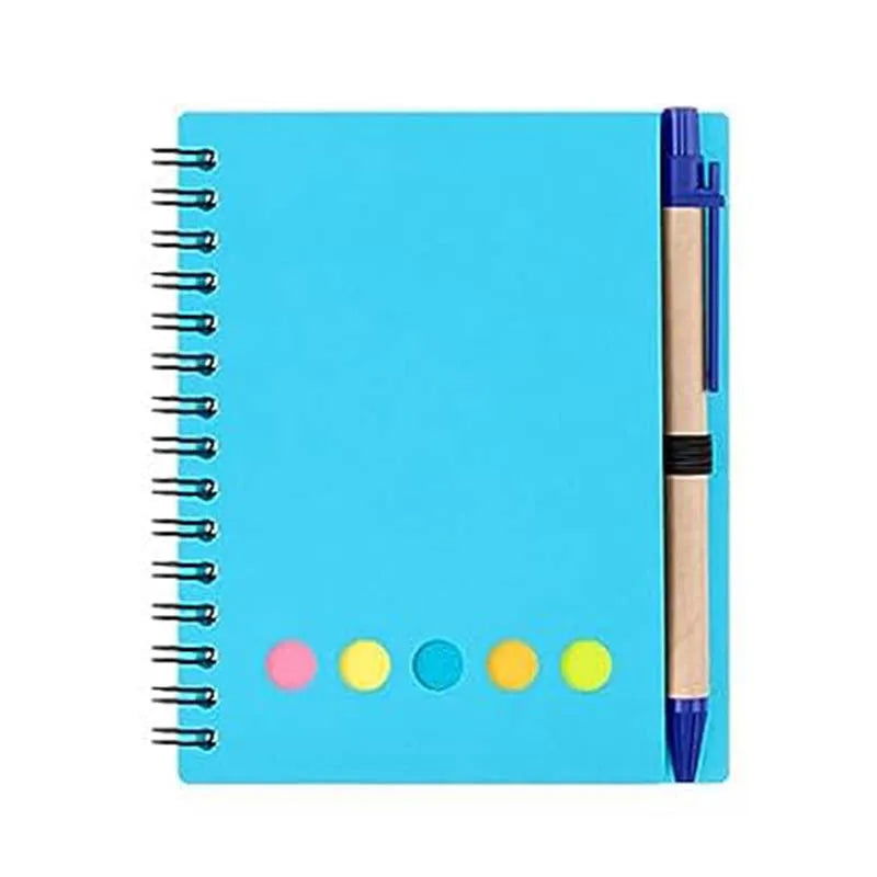 Kisdo Lined Spiral Notebook Kraft Paper Cover Notepad with Pen In Holder, Sticky Notes and Page Marker, Business Small Notebook - Slobuy