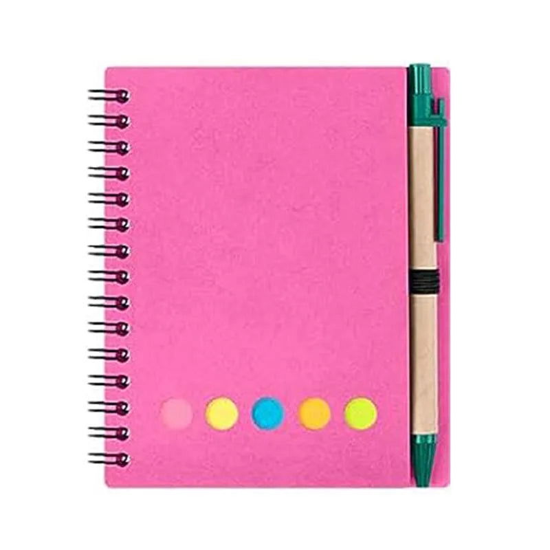 Kisdo Lined Spiral Notebook Kraft Paper Cover Notepad with Pen In Holder, Sticky Notes and Page Marker, Business Small Notebook - Slobuy