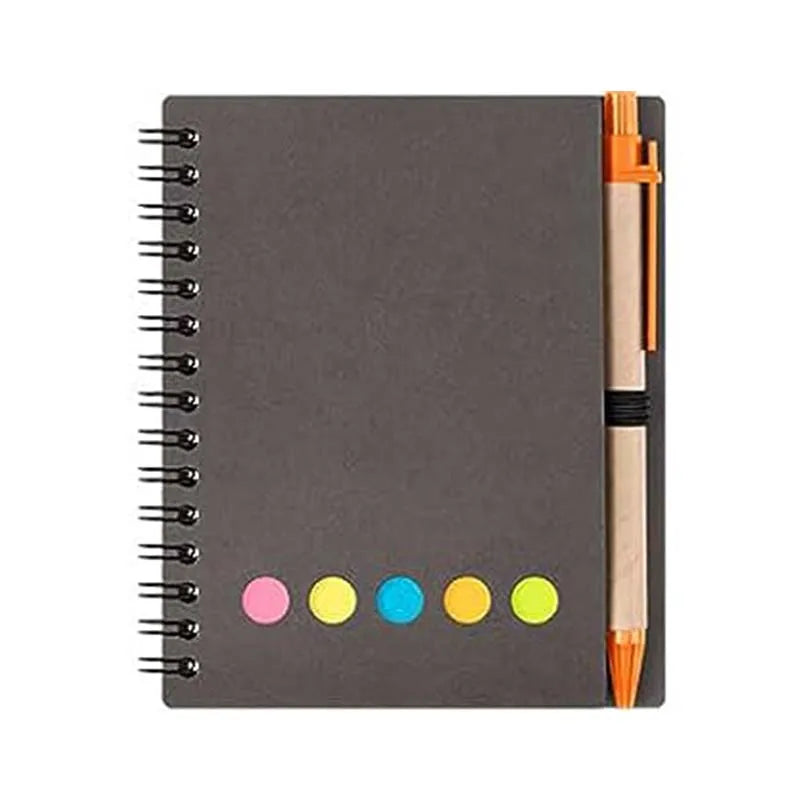 Kisdo Lined Spiral Notebook Kraft Paper Cover Notepad with Pen In Holder, Sticky Notes and Page Marker, Business Small Notebook - Slobuy