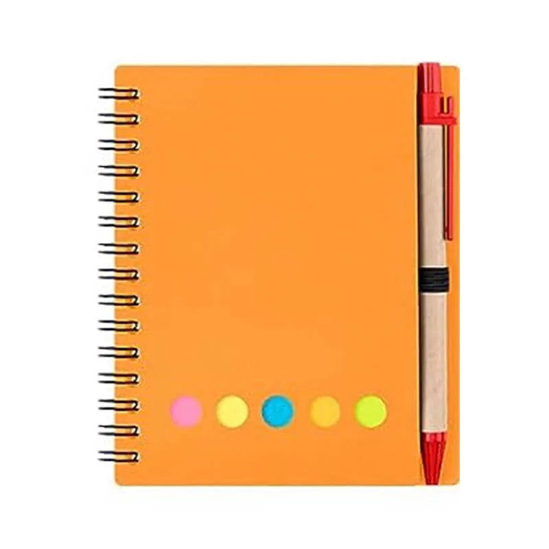 Kisdo Lined Spiral Notebook Kraft Paper Cover Notepad with Pen In Holder, Sticky Notes and Page Marker, Business Small Notebook - Slobuy
