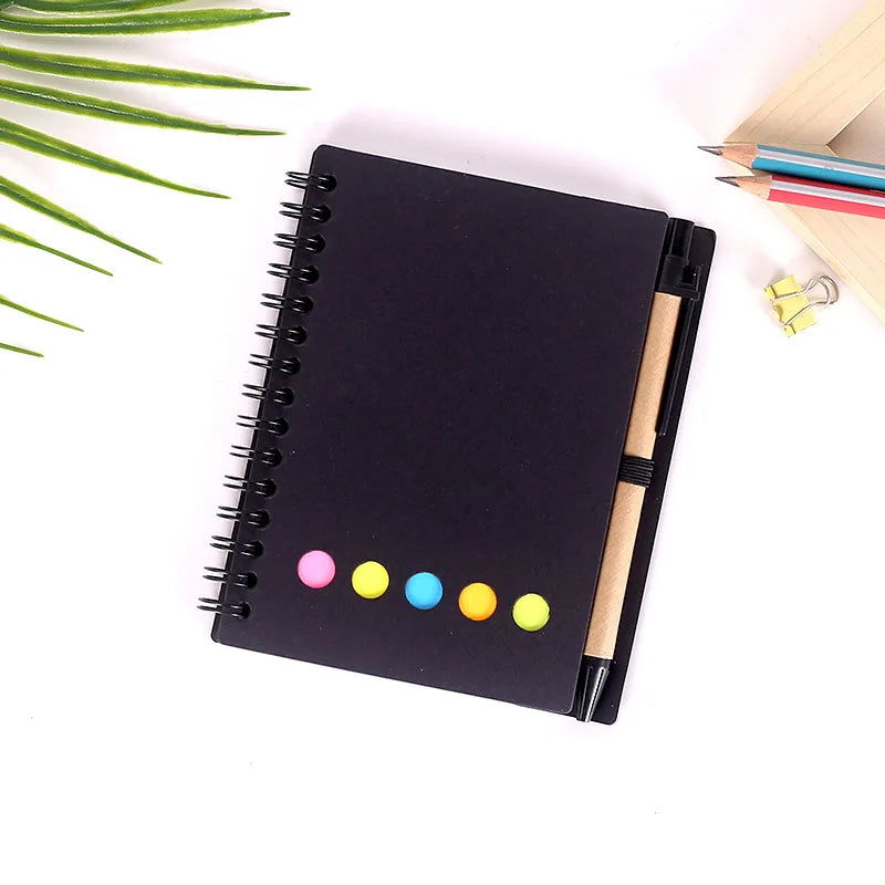 Kisdo Lined Spiral Notebook Kraft Paper Cover Notepad with Pen In Holder, Sticky Notes and Page Marker, Business Small Notebook - Slobuy