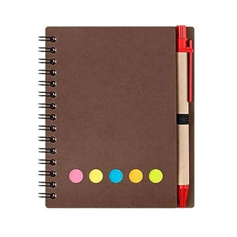 Kisdo Lined Spiral Notebook Kraft Paper Cover Notepad with Pen In Holder, Sticky Notes and Page Marker, Business Small Notebook - Slobuy