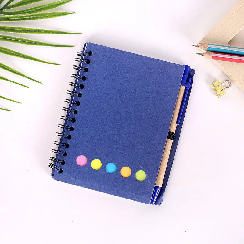 Kisdo Lined Spiral Notebook Kraft Paper Cover Notepad with Pen In Holder, Sticky Notes and Page Marker, Business Small Notebook - Slobuy