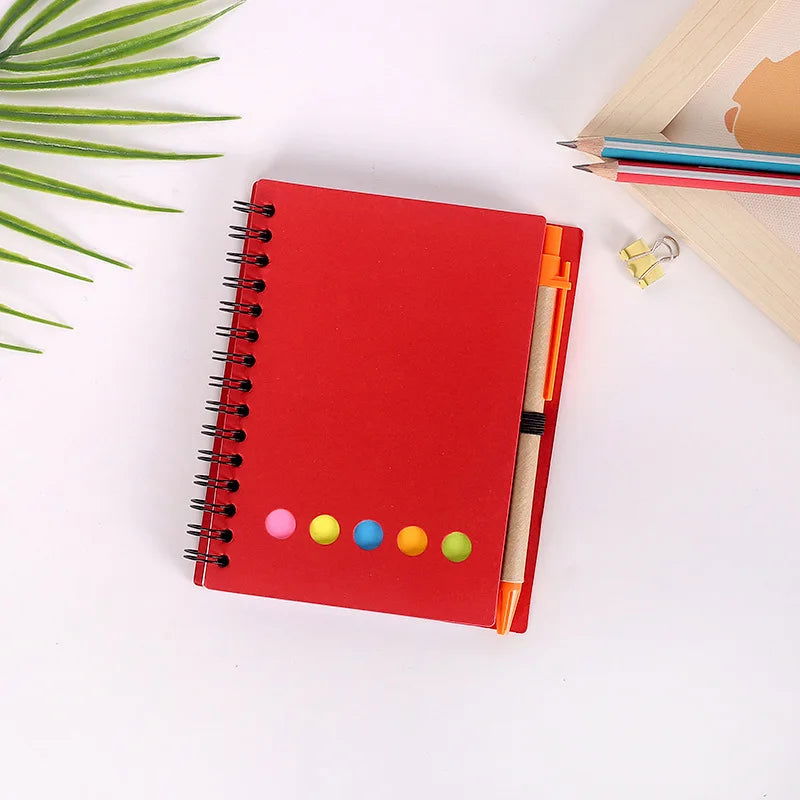Kisdo Lined Spiral Notebook Kraft Paper Cover Notepad with Pen In Holder, Sticky Notes and Page Marker, Business Small Notebook - Slobuy
