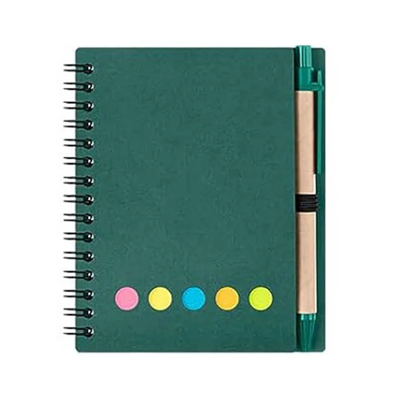 Kisdo Lined Spiral Notebook Kraft Paper Cover Notepad with Pen In Holder, Sticky Notes and Page Marker, Business Small Notebook - Slobuy
