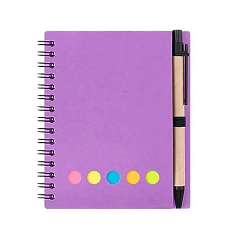 Kisdo Lined Spiral Notebook Kraft Paper Cover Notepad with Pen In Holder, Sticky Notes and Page Marker, Business Small Notebook - Slobuy
