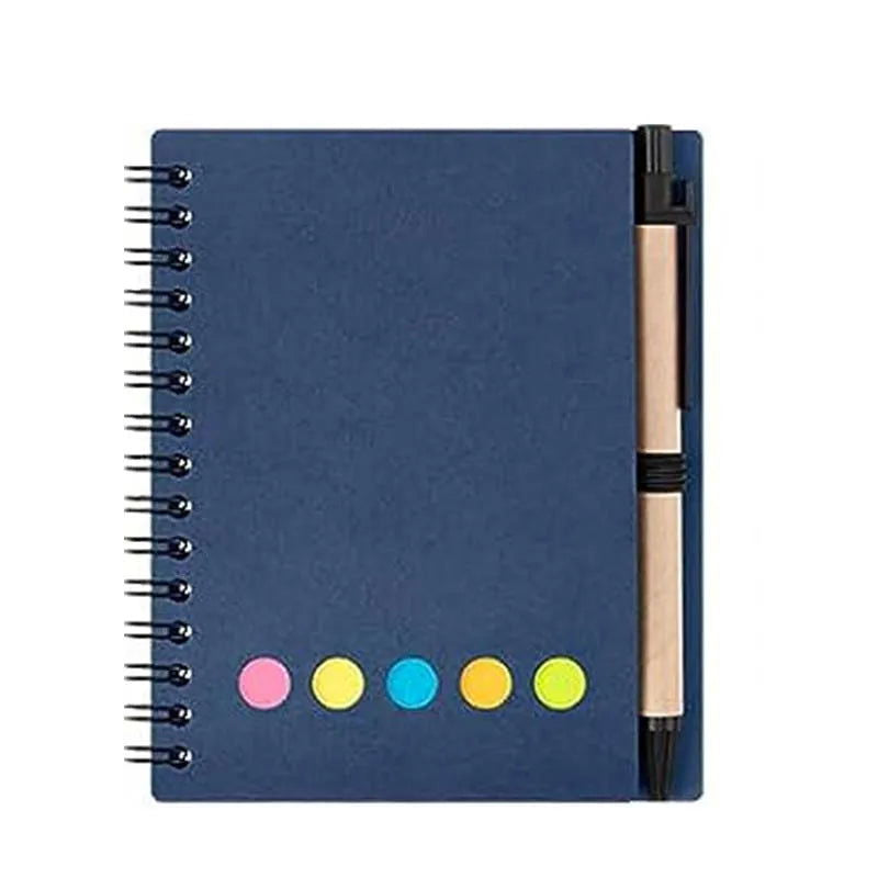Kisdo Lined Spiral Notebook Kraft Paper Cover Notepad with Pen In Holder, Sticky Notes and Page Marker, Business Small Notebook - Slobuy