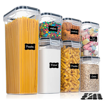 Kitchen 7pcs Food Containers Set BPA Free Plastic Airtight Storage Box With 10stickers and Pen - Slobuy
