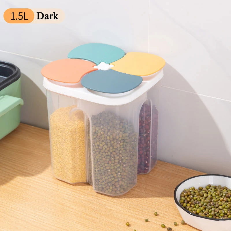 Kitchen Cereals Storage Box Plastic 4 grids Cereals Sealed Jar Food Container Moisture-proof Grain Tank Spaghetti Keep Fresh Box - Slobuy
