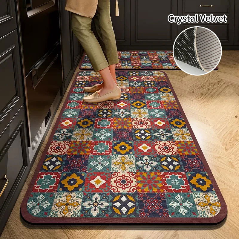Kitchen Mat Rug Absorbent Printed Kitchen Rugs Non-slip Floor Mat Hallway Long Carpets for Living Room Bedroom Entrance Doormat - Slobuy