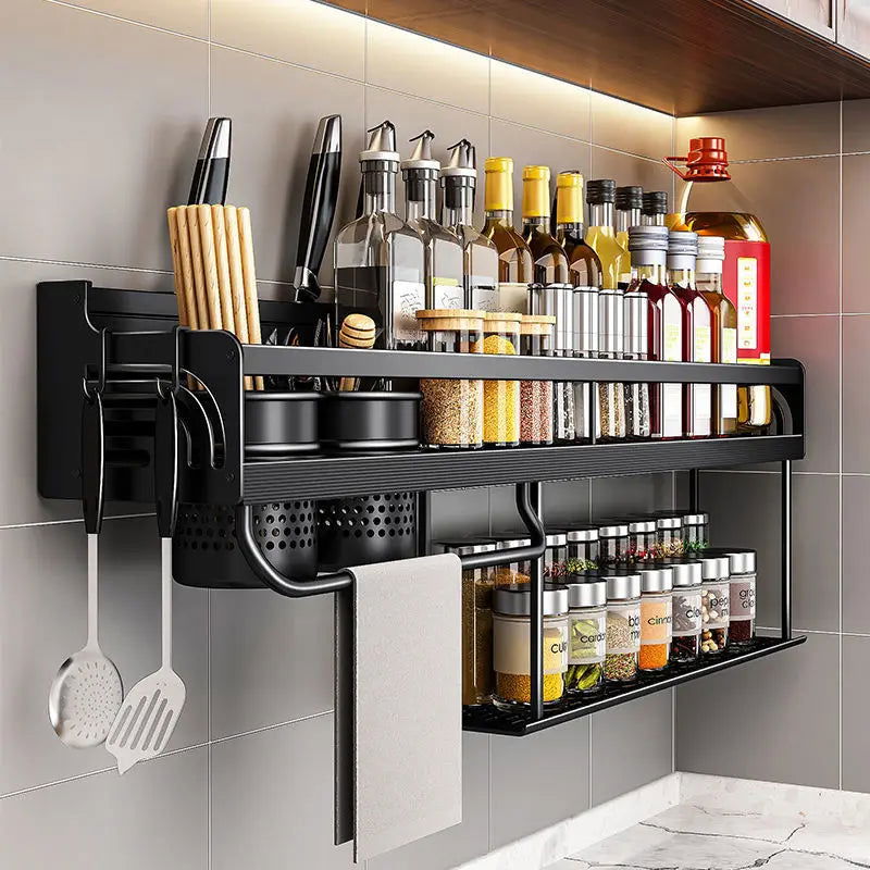 Kitchen Organizer Shelf Wall-mounted Spice Storage Rack Kitchen Knife Holder Wall Seasoning Chopstick Spoon Shovel Storage - Slobuy