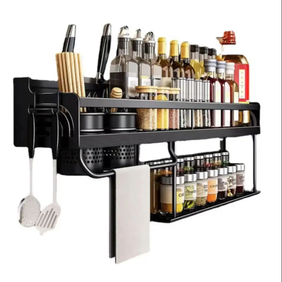 Kitchen Organizer Shelf Wall-mounted Spice Storage Rack Kitchen Knife Holder Wall Seasoning Chopstick Spoon Shovel Storage - Slobuy