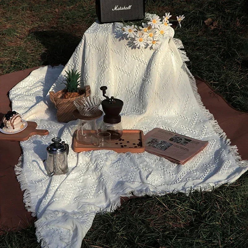 Knitting Picnic Throw Blanket Outdoor Picnic Mat Soft Sofa Blankets Towel All Inclusive Couch Slipcover Dustproof Tablecloth - Slobuy
