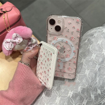 Korean Clear Floral For Magsafe Wireless Charge Phone Case For iPhone 15 14 13 12 11 Pro Max X Xr Xs Max Cases Accessories Cover - Slobuy