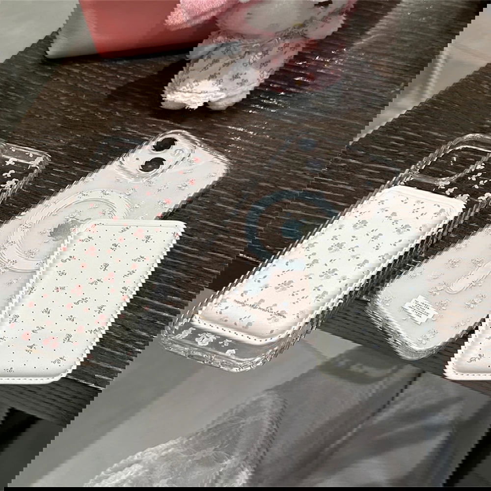 Korean Clear Floral For Magsafe Wireless Charge Phone Case For iPhone 15 14 13 12 11 Pro Max X Xr Xs Max Cases Accessories Cover - Slobuy