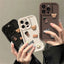 Korean Cute Cartoon 3D Coffee Bear Phone Case For iPhone 15 14 13 12 11 Pro Max X XR Soild Color Silicone Shockproof Soft Cover - Slobuy
