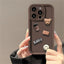 Korean Cute Cartoon 3D Coffee Bear Phone Case For iPhone 15 14 13 12 11 Pro Max X XR Soild Color Silicone Shockproof Soft Cover - Slobuy