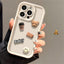 Korean Cute Cartoon 3D Coffee Bear Phone Case For iPhone 15 14 13 12 11 Pro Max X XR Soild Color Silicone Shockproof Soft Cover - Slobuy