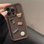 Korean Cute Cartoon 3D Coffee Bear Phone Case For iPhone 15 14 13 12 11 Pro Max X XR Soild Color Silicone Shockproof Soft Cover - Slobuy