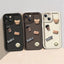 Korean Cute Cartoon 3D Coffee Bear Phone Case For iPhone 15 14 13 12 11 Pro Max X XR Soild Color Silicone Shockproof Soft Cover - Slobuy