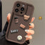 Korean Cute Cartoon 3D Coffee Bear Phone Case For iPhone 15 14 13 12 11 Pro Max X XR Soild Color Silicone Shockproof Soft Cover - Slobuy