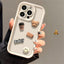 Korean Cute Cartoon 3D Coffee Bear Phone Case For iPhone 15 14 13 12 11 Pro Max X XR Soild Color Silicone Shockproof Soft Cover - Slobuy