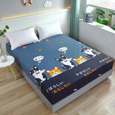 Kuup-Polyester Cartoon dog Bedding Fitted Sheet Only(no pillowcase) Elastic Band Around Mattress Cover King Size Bed Cover - Slobuy
