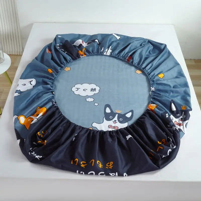 Kuup-Polyester Cartoon dog Bedding Fitted Sheet Only(no pillowcase) Elastic Band Around Mattress Cover King Size Bed Cover - Slobuy