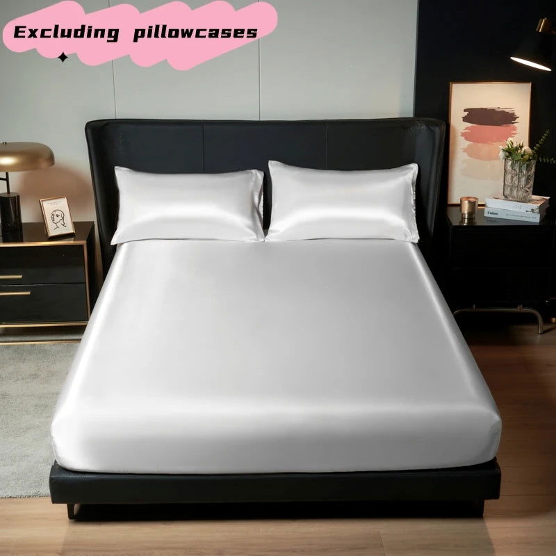 Kuup Satin luxury Solid Bed Fitted Sheet （No Pillowcase）Nordic Adjustable Mattress Covers 4 Corners With Elastic Band - Slobuy