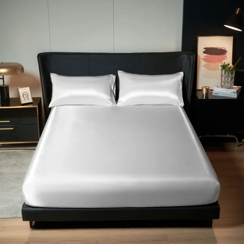 Kuup Satin luxury Solid Bed Fitted Sheet （No Pillowcase）Nordic Adjustable Mattress Covers 4 Corners With Elastic Band - Slobuy