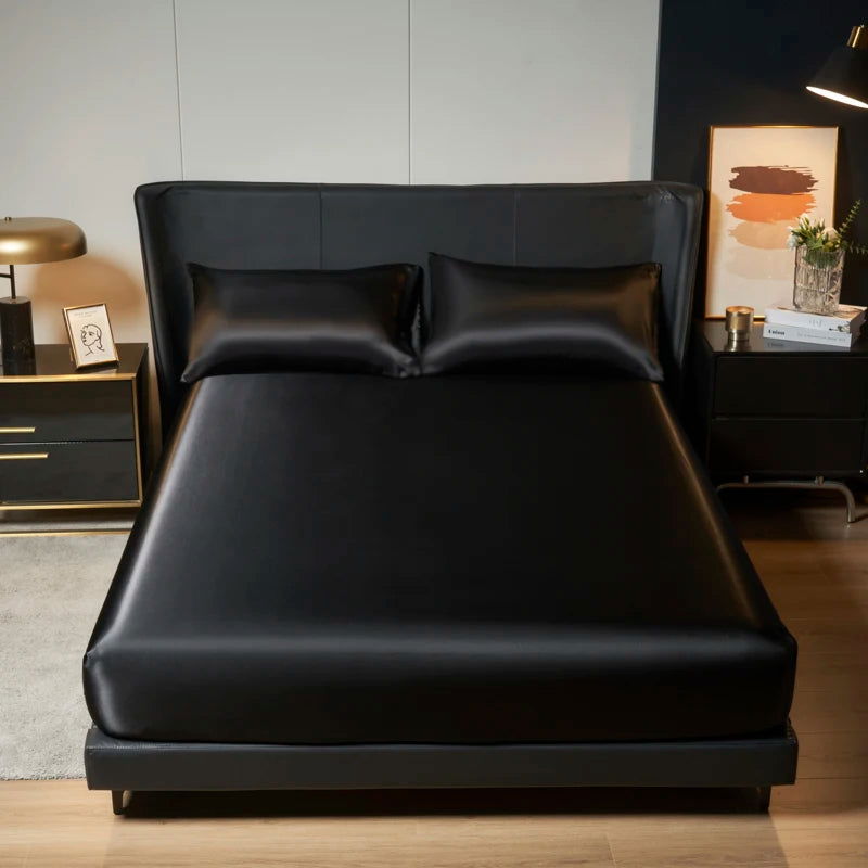 Kuup Satin luxury Solid Bed Fitted Sheet （No Pillowcase）Nordic Adjustable Mattress Covers 4 Corners With Elastic Band - Slobuy