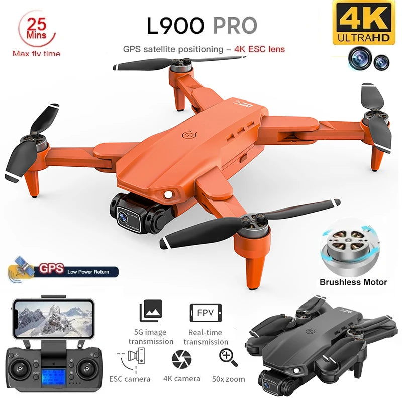 L900 Pro GPS Drone 4K Professional HD Dual Camera 5G Wifi Photography Brushless Foldable Quadcopter RC Distance 1.2KM Dron Toy - Slobuy