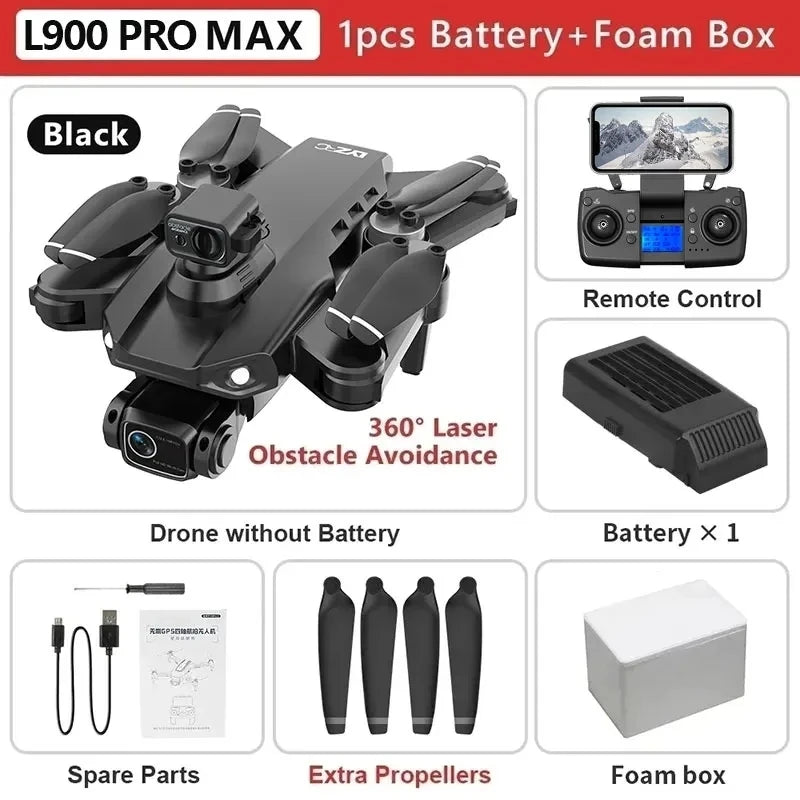 L900 Pro MAX GPS Drone 4K Professional HD Dual Camera 5G Wifi 360° Obstacle Avoidance Brushless Foldable Quadcopter RC Drone Toy - Slobuy