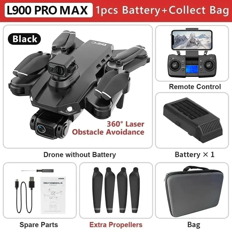 L900 Pro MAX GPS Drone 4K Professional HD Dual Camera 5G Wifi 360° Obstacle Avoidance Brushless Foldable Quadcopter RC Drone Toy - Slobuy