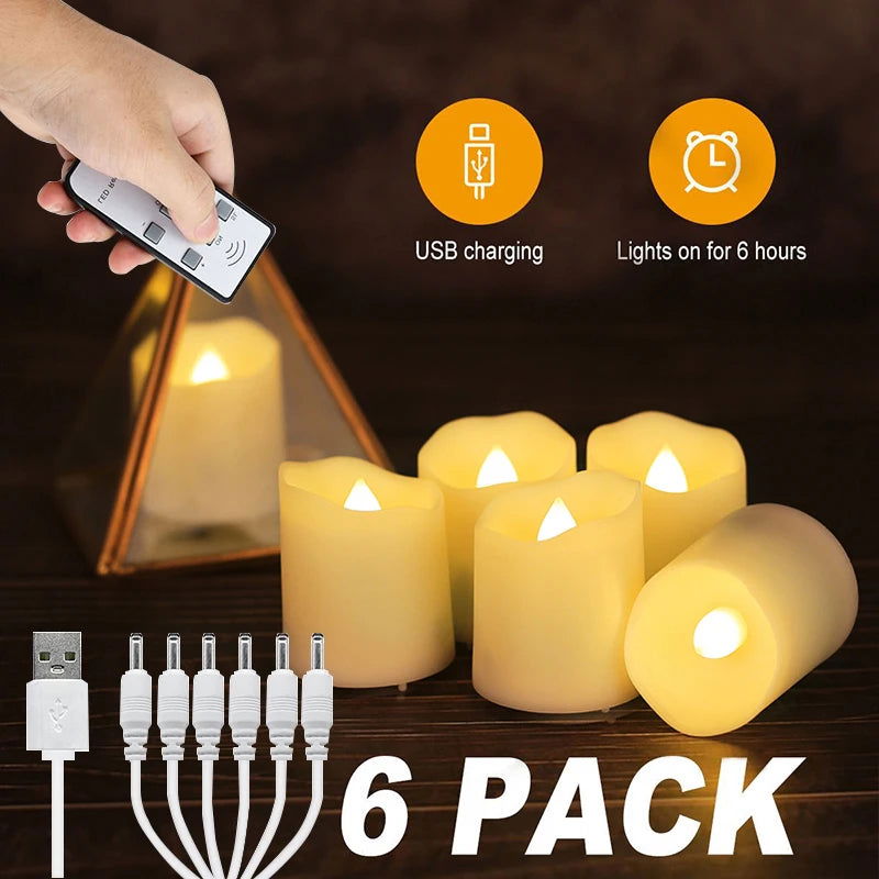 LED Candles With Rechargeable USB  Timer Remote Flickering Flame Warm Tealights Lamp for Home Decorative Candle Wedding Birthday - Slobuy