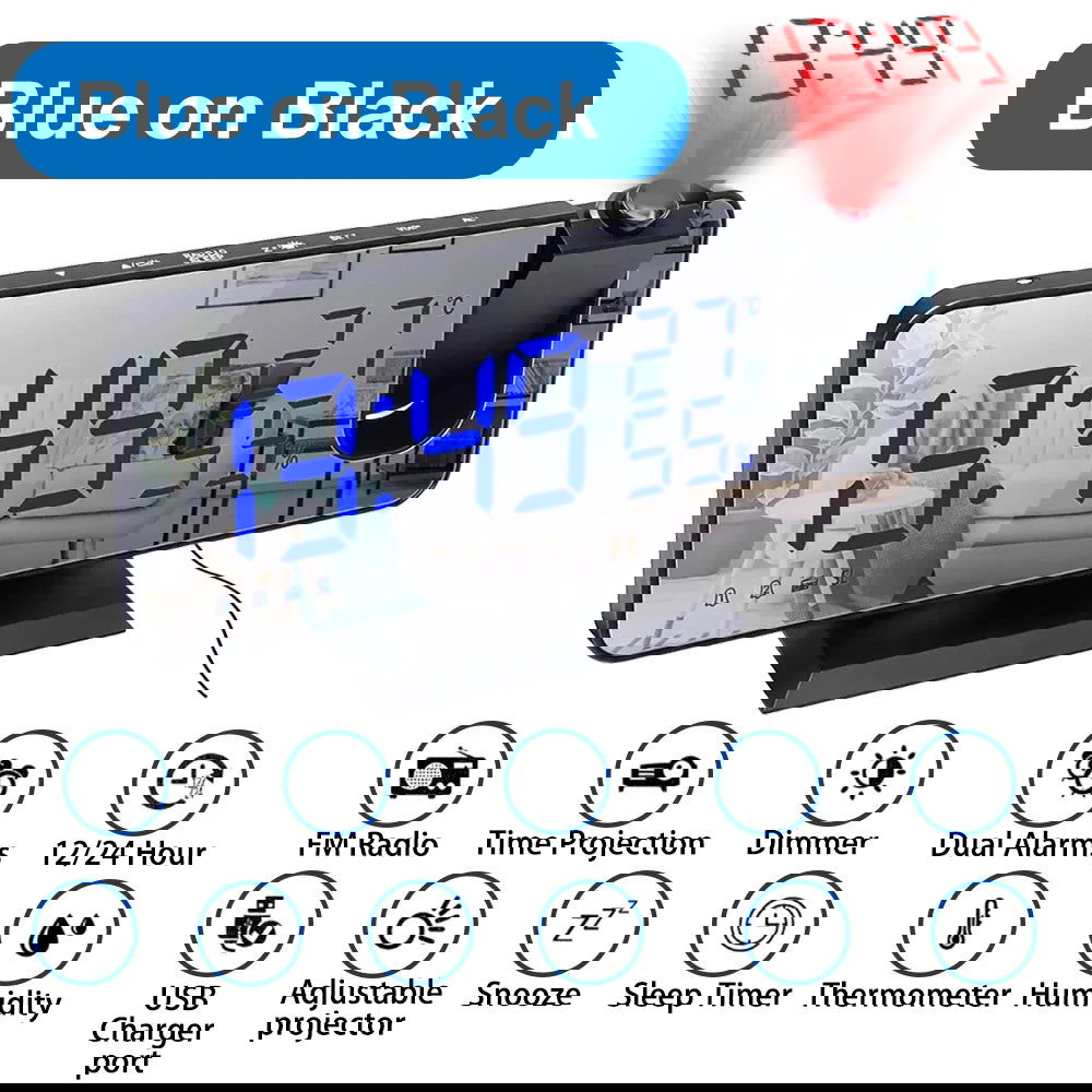 LED Digital Projection Alarm Clock Electronic Alarm Clock with Projection FM Radio Time Projector Bedroom Bedside Mute Clock - Slobuy