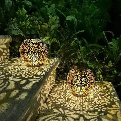 LED Solar Lantern Light Hollow Wrought Iron Projection Light Hanging Lamps Outdoor Waterproof Yard Garden Art Decoration - Slobuy