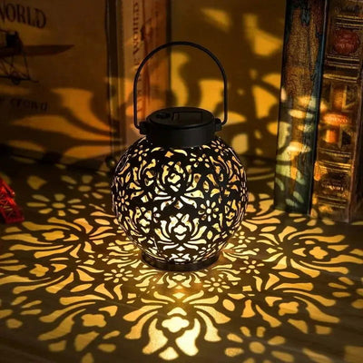 LED Solar Lantern Light Hollow Wrought Iron Projection Light Hanging Lamps Outdoor Waterproof Yard Garden Art Decoration - Slobuy