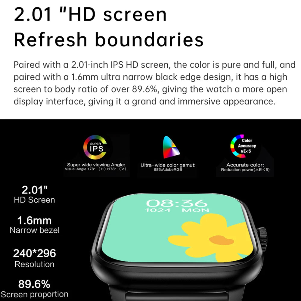 LEMFO Smart Watch 2024 Bluetooth Call Music Smart Watches For Men 2.01" Full Touch Dial Fitness Tracker Waterproof Smartwatch - Slobuy