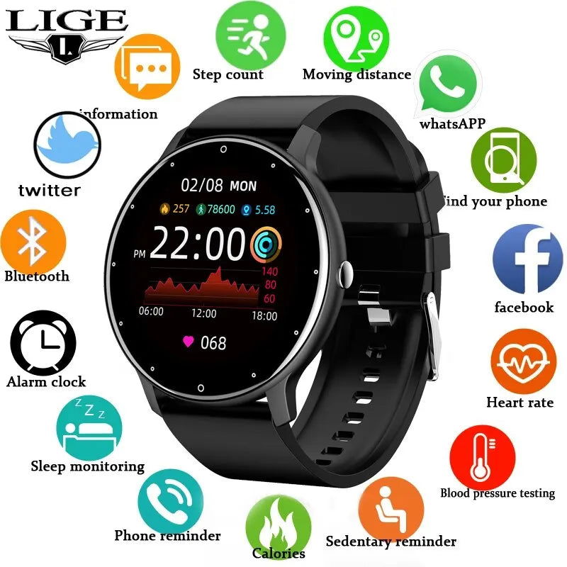 LIGE Smart Watch Men Women Full Touch Screen Sport Fitness Watch Man IP67 Waterproof Bluetooth For Android IOS Smartwatch Men - Slobuy