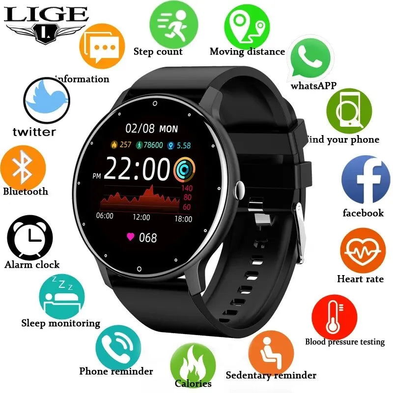 LIGE Smart Watch Men Women Full Touch Screen Sport Fitness Watch Man IP67 Waterproof Bluetooth For Android IOS Smartwatch Men - Slobuy
