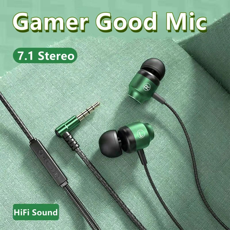 L Jack Magnetic Gamer Wired Earphones Gaming Green Metal HiFi Bass Stereo 3.5mm Type C Earbuds For Phone Computer Mic Headphones - Slobuy