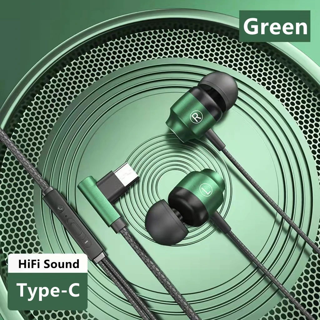 L Jack Magnetic Gamer Wired Earphones Gaming Green Metal HiFi Bass Stereo 3.5mm Type C Earbuds For Phone Computer Mic Headphones - Slobuy
