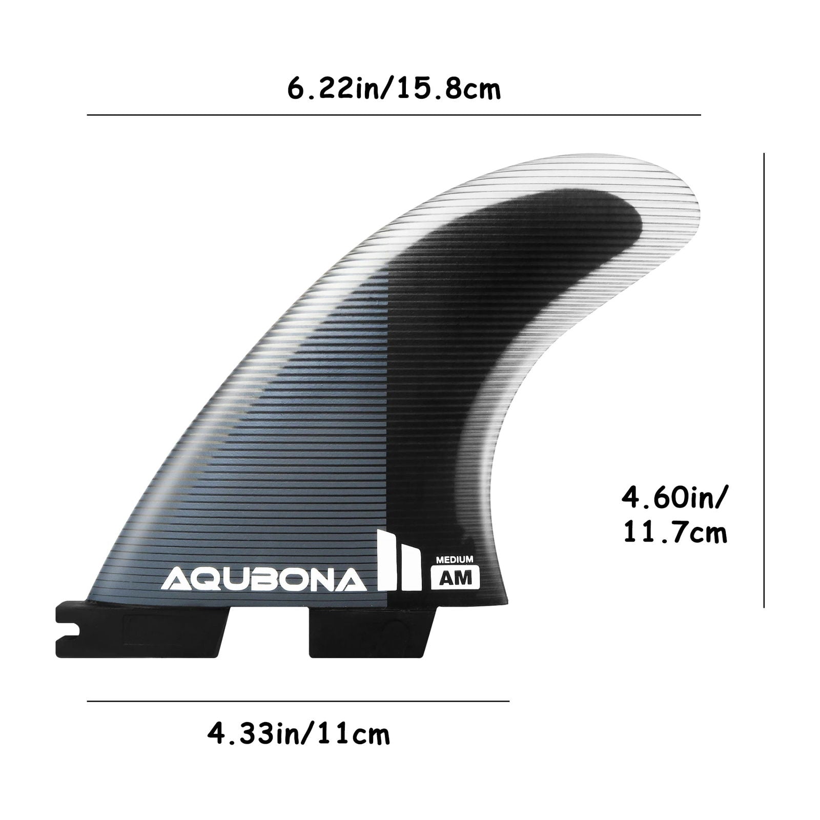 AQUBONA Twin Tab Thruster 3 Fins for Surfing - Honeycomb Fiberglass M/L Sizes Black Surfboard Fin with Screws and Fin Key - Slobuy