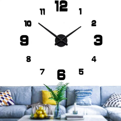 Large 3D Wall Clock DIY Creative Mirror Surface Wall Decorative Sticker Watch 130cm Frameless for Home School Office Living Room - Slobuy